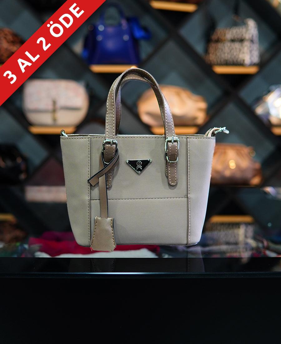 Deri Saplı Krem Çanta - Ela Butik
