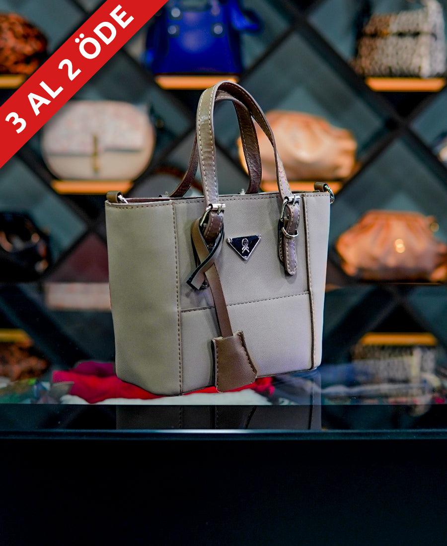 Deri Saplı Krem Çanta - Ela Butik