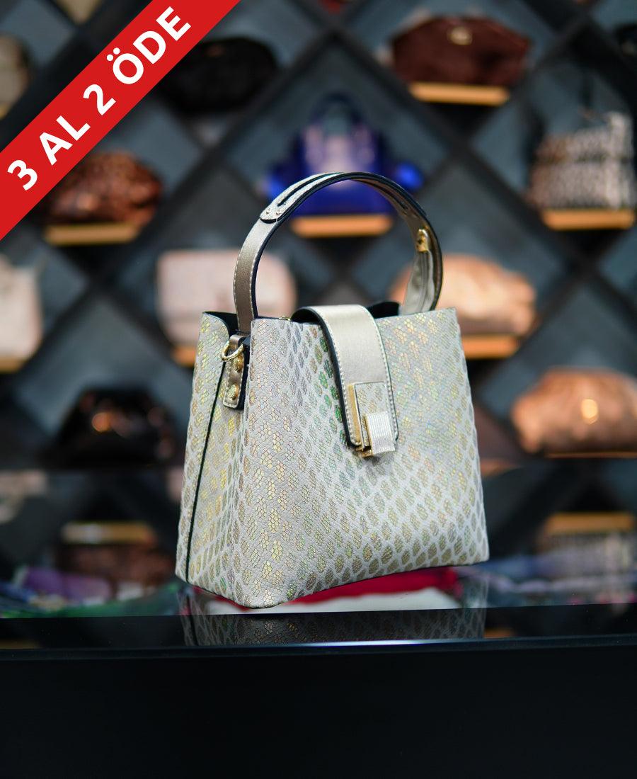 Parlak Desenli Krem Çanta - Ela Butik