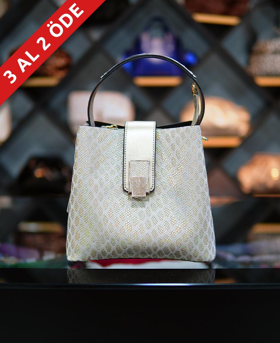 Parlak Desenli Krem Çanta - Ela Butik